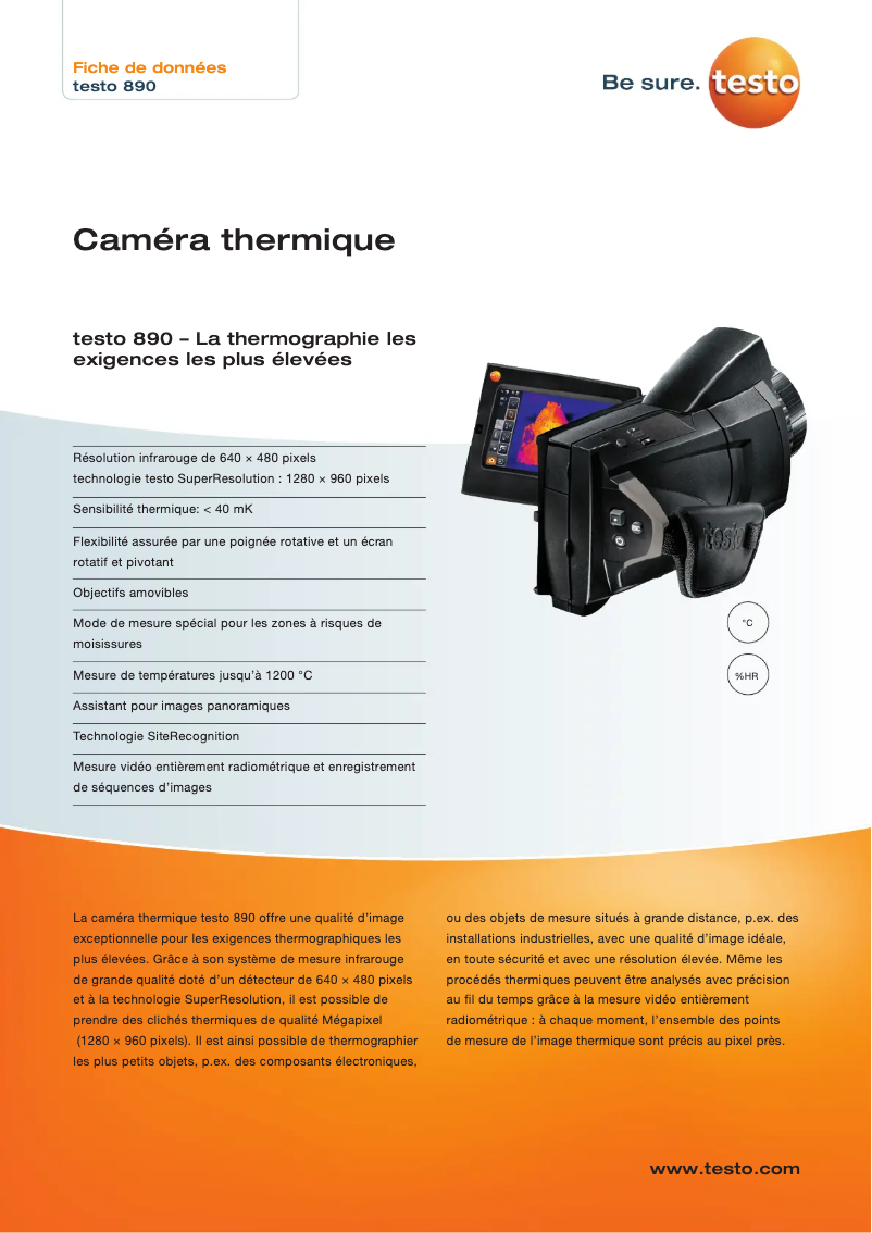 Page 1 de la notice Fiche technique Testo 890
