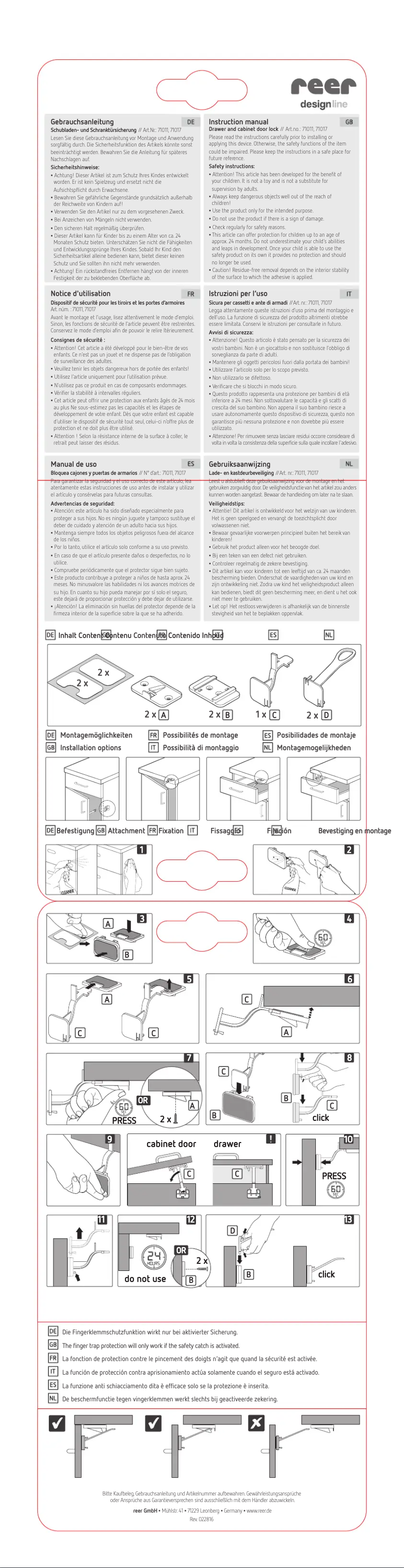 Page n°1 - Manuel utilisateur Reer 71011