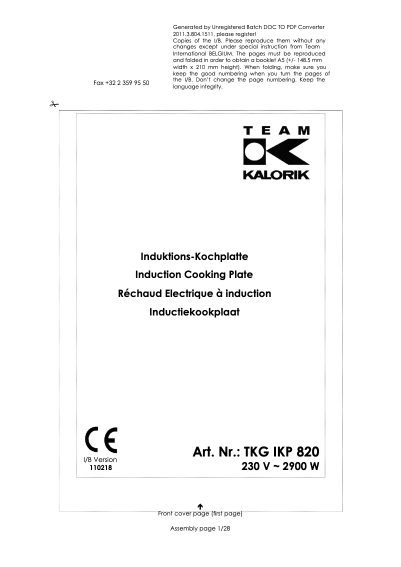 Imagen de la primera página del manual del dispositivo TKG IKP 820