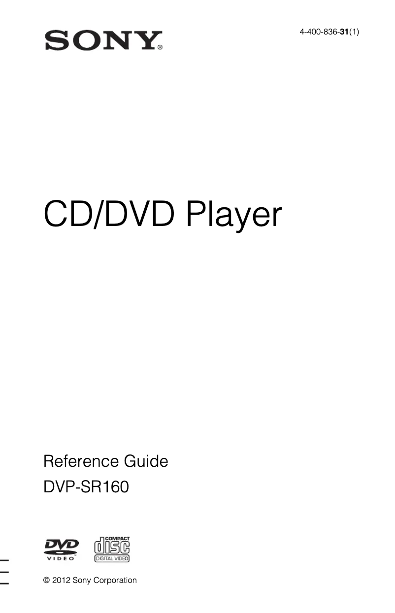 Page 1 de la notice Manuel utilisateur Sony DVP-SR160