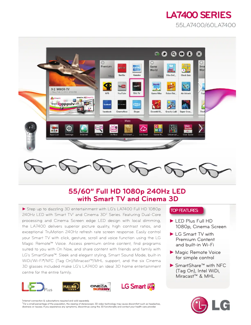 Página 1 del manual Ficha técnica LG 55LA7400