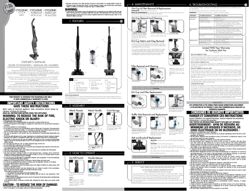 Page n°1 - Manuel utilisateur Hoover SH20030