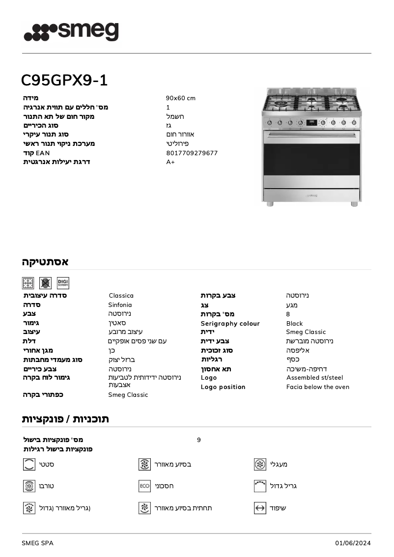 Page n°1 - Fiche technique Smeg C95GPX9-1