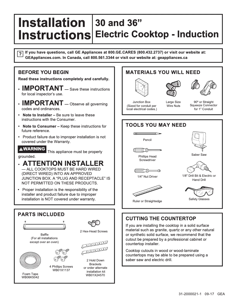 Page 1 de la notice Guide d'installation GE CHP95302MSS