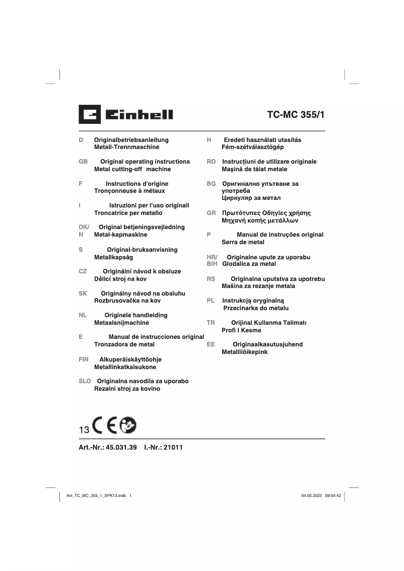 Page 1 de la notice Manuel utilisateur Einhell TC-MC 355/1