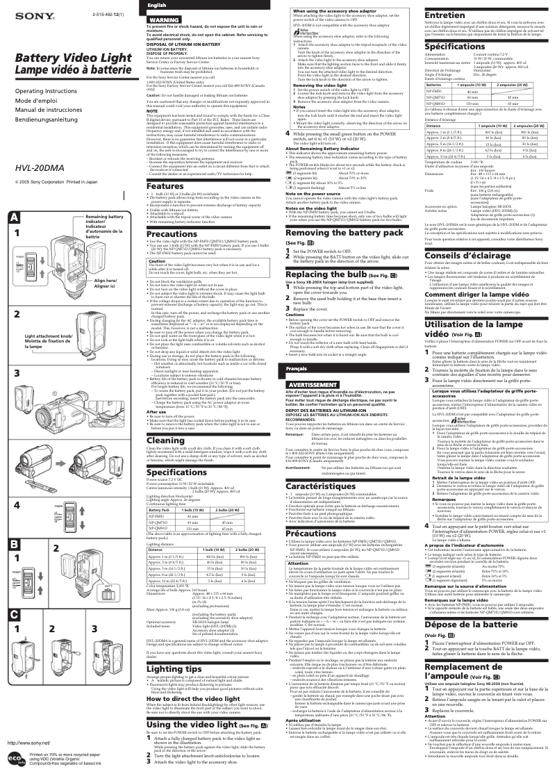 Page 1 de la notice Manuel utilisateur Sony HVL-20DMA