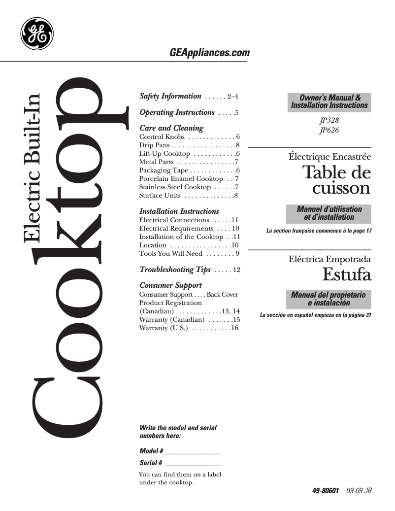 Page n°1 - Guide d'installation GE JP626CFCC