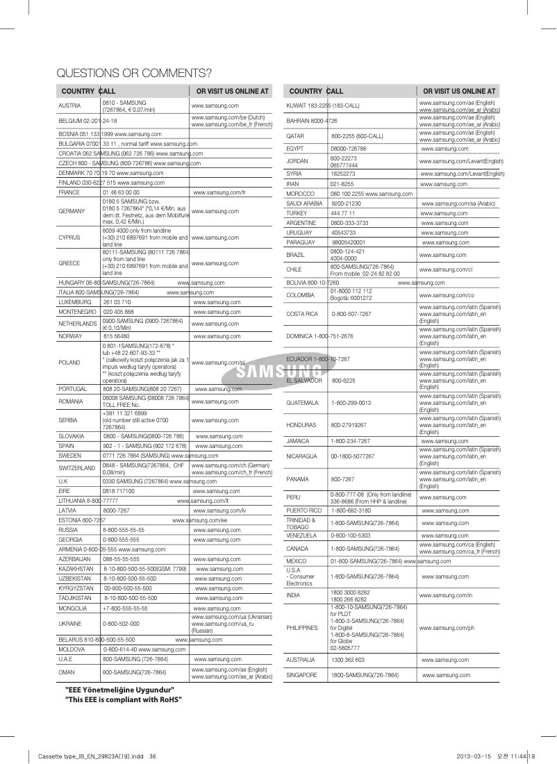Page 1 de la notice Manuel utilisateur Samsung AVXC2H071EE