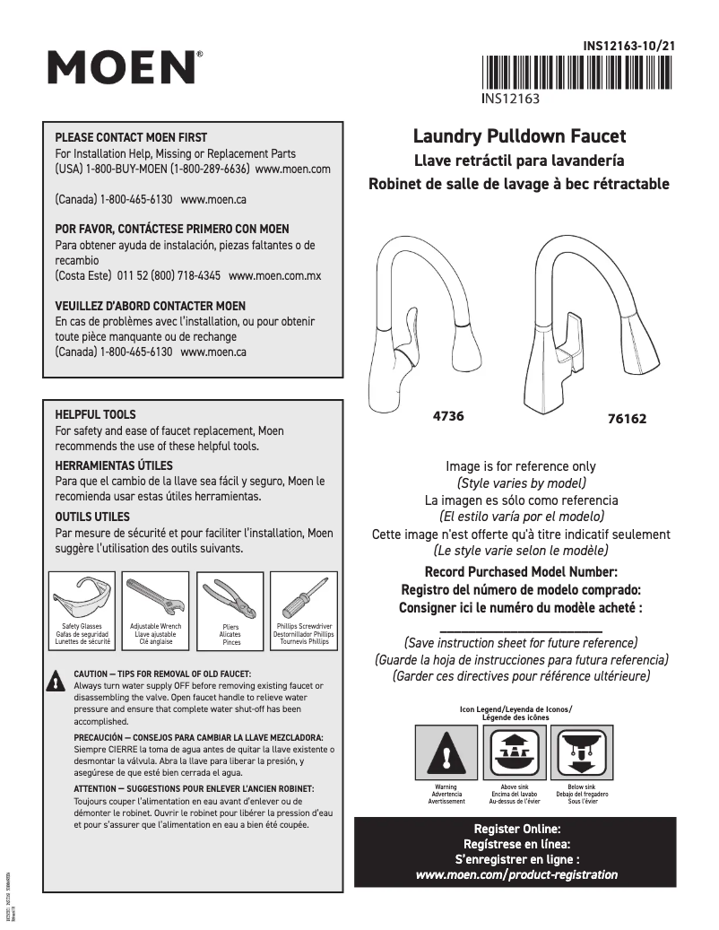 Page 1 de la notice Manuel utilisateur Moen Arbor 4736