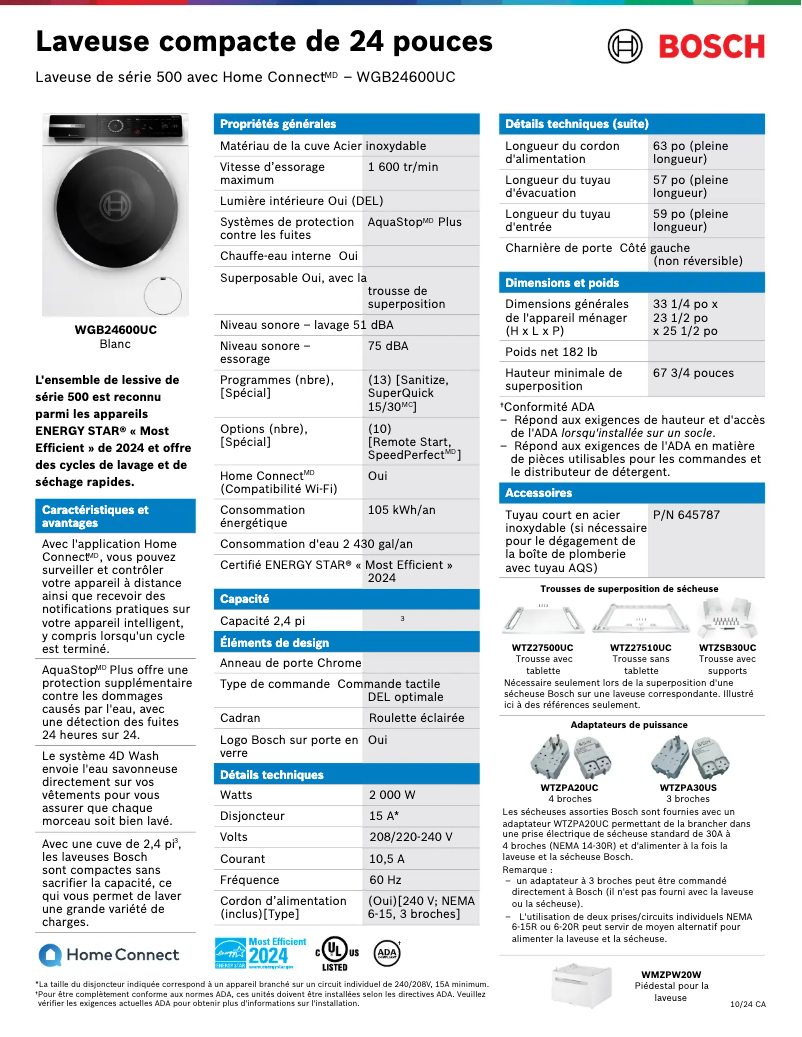 Page n°1 - Fiche technique Bosch WGB24600UC