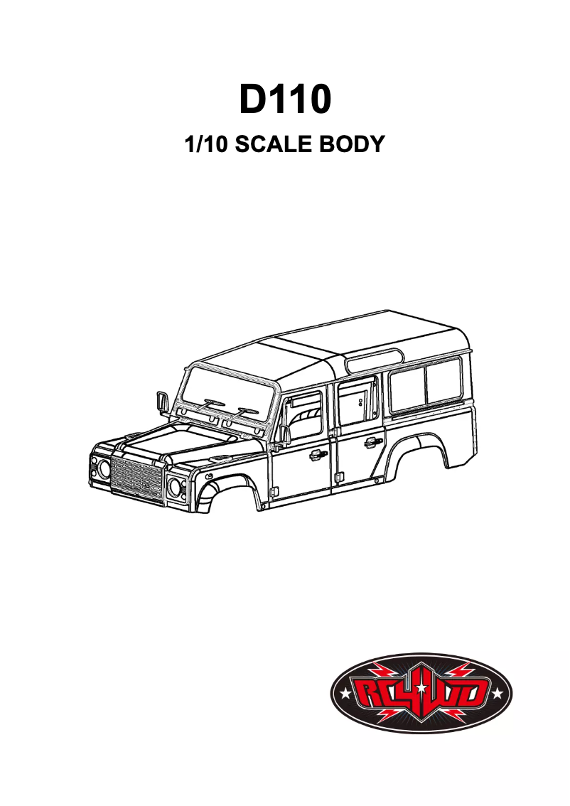 Page 1 de la notice Manuel utilisateur RC4WD 1/10 Defender D110 Hard Plastic Body Kit