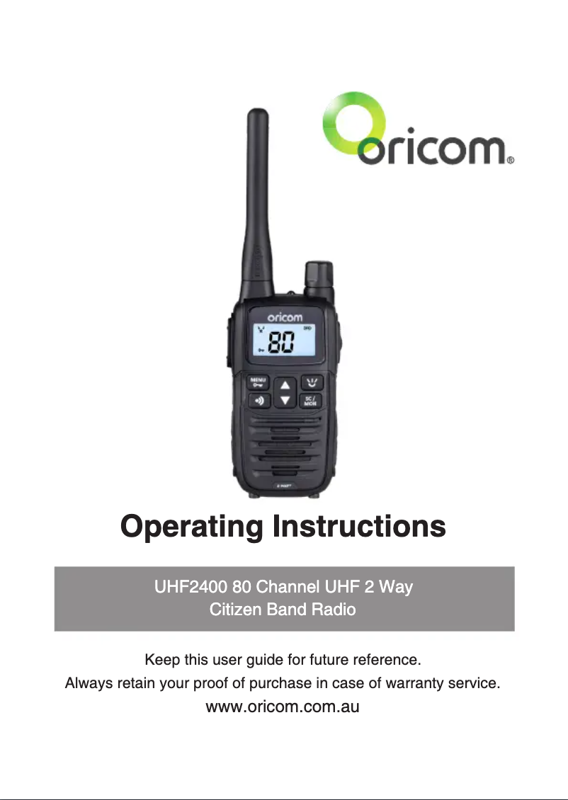 Page n°1 - Manuel utilisateur Oricom UHFTP2400