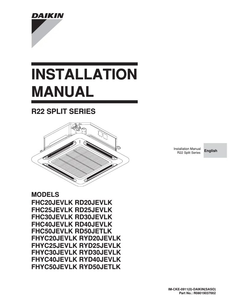 Página 1 del manual Guía de instalación Daikin FHYC20JEVLK