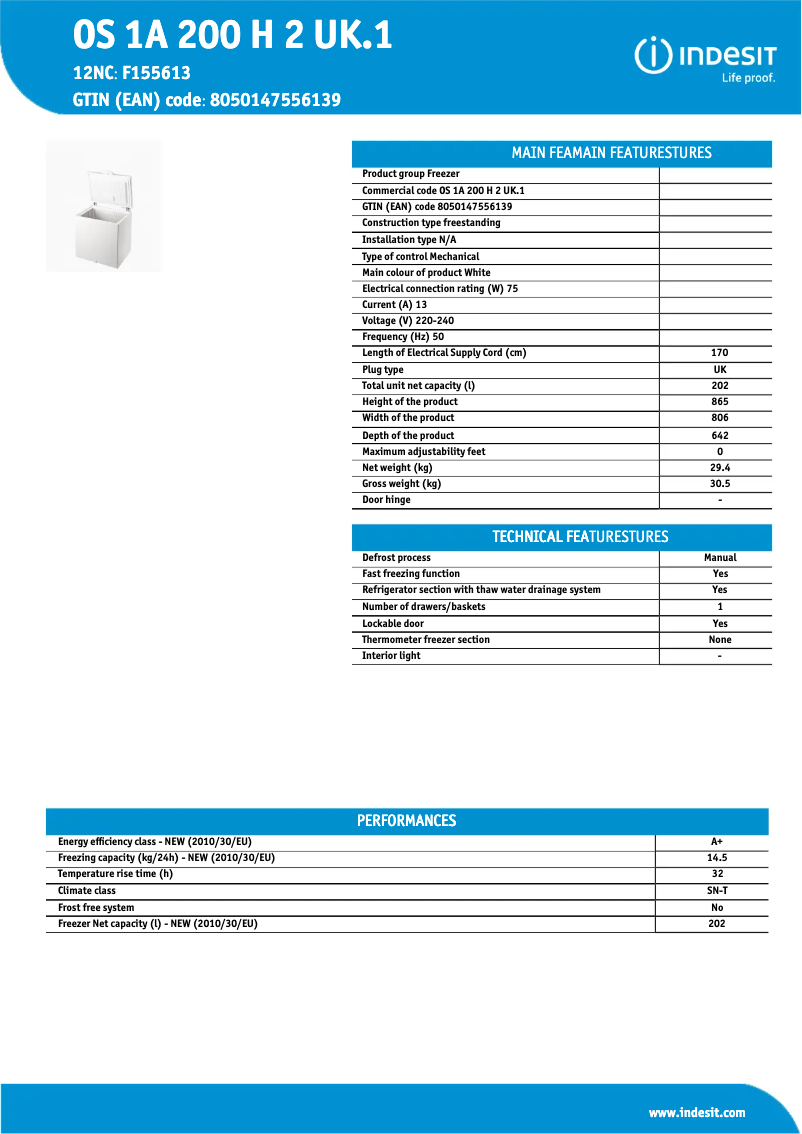 Page n°1 - Instructions / montage Indesit OS 1A 200 H 2 UK.1