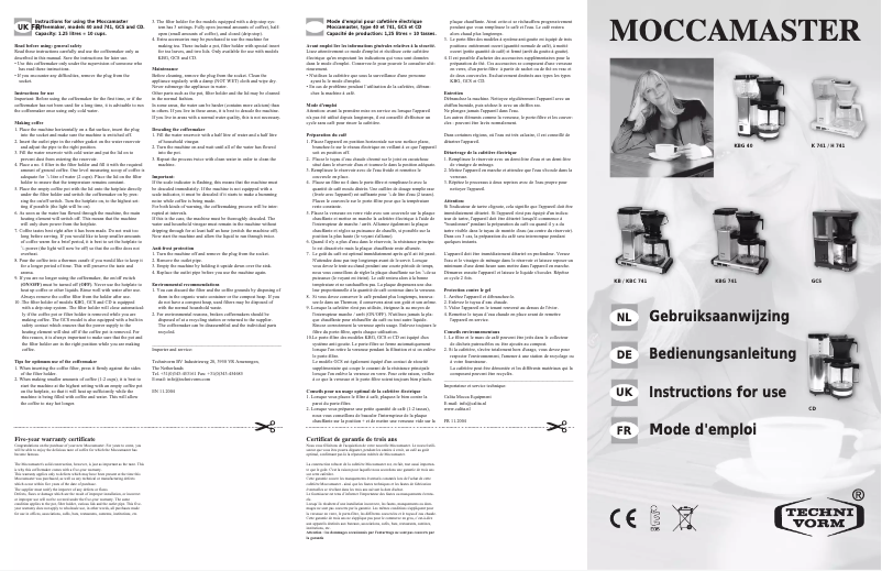First page image of the manual for Moccamaster H 741