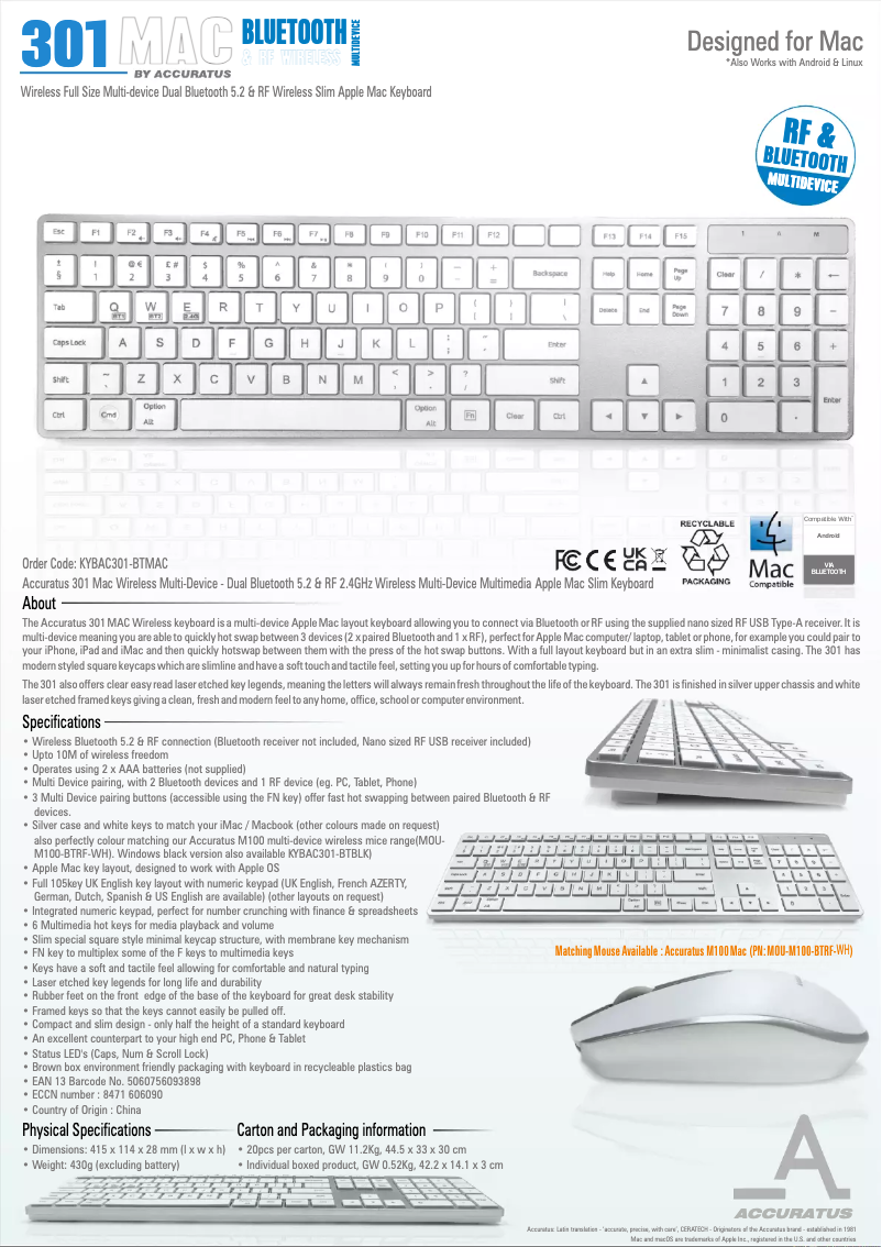 Page n°1 - Manuel utilisateur Accuratus KYBAC301-BTMAC