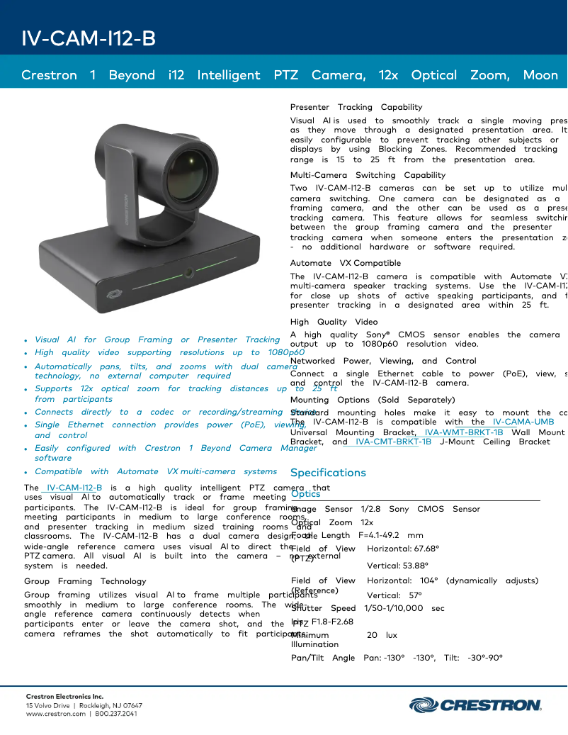 Página 1 del manual Ficha técnica Crestron IV-CAM-I12-B