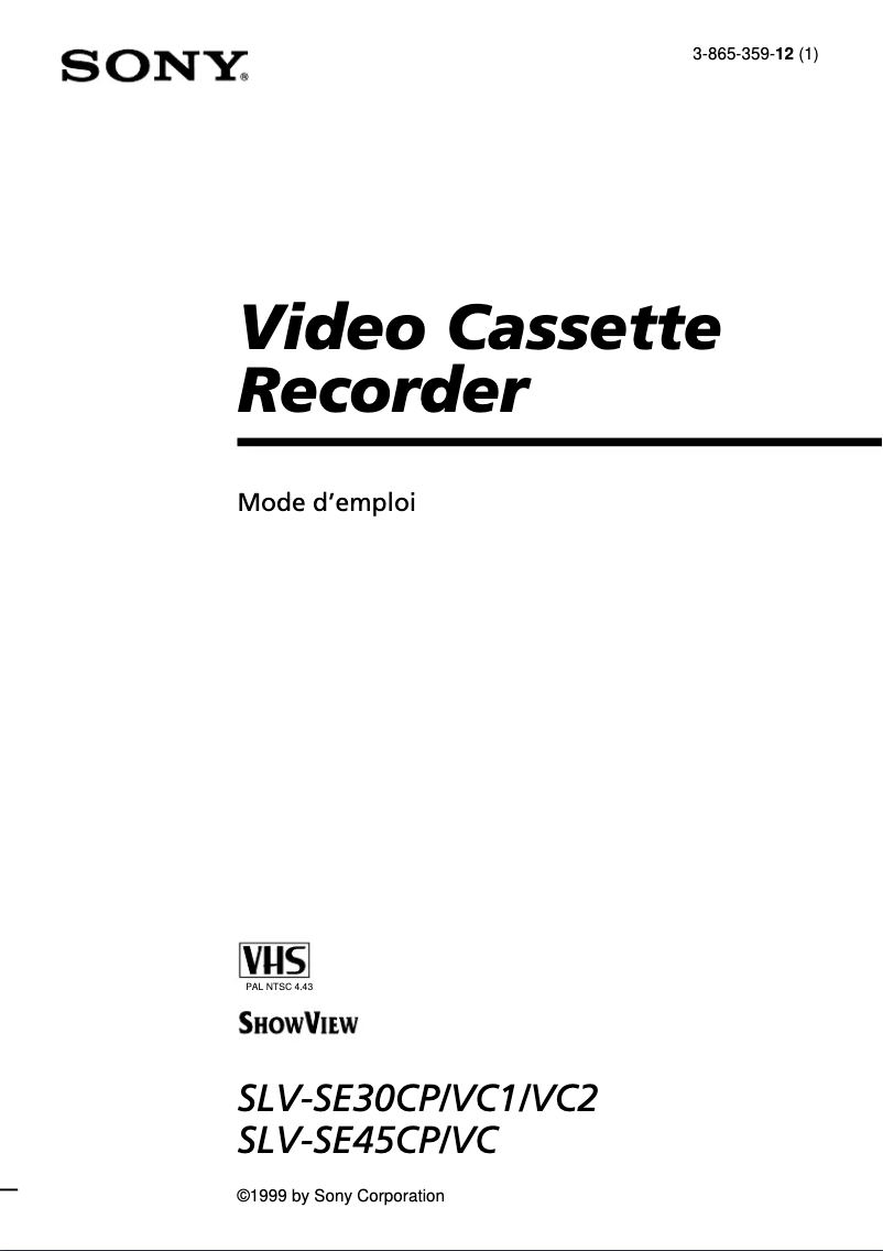 Image de la première page du manuel de l'appareil SLV-SE45CP