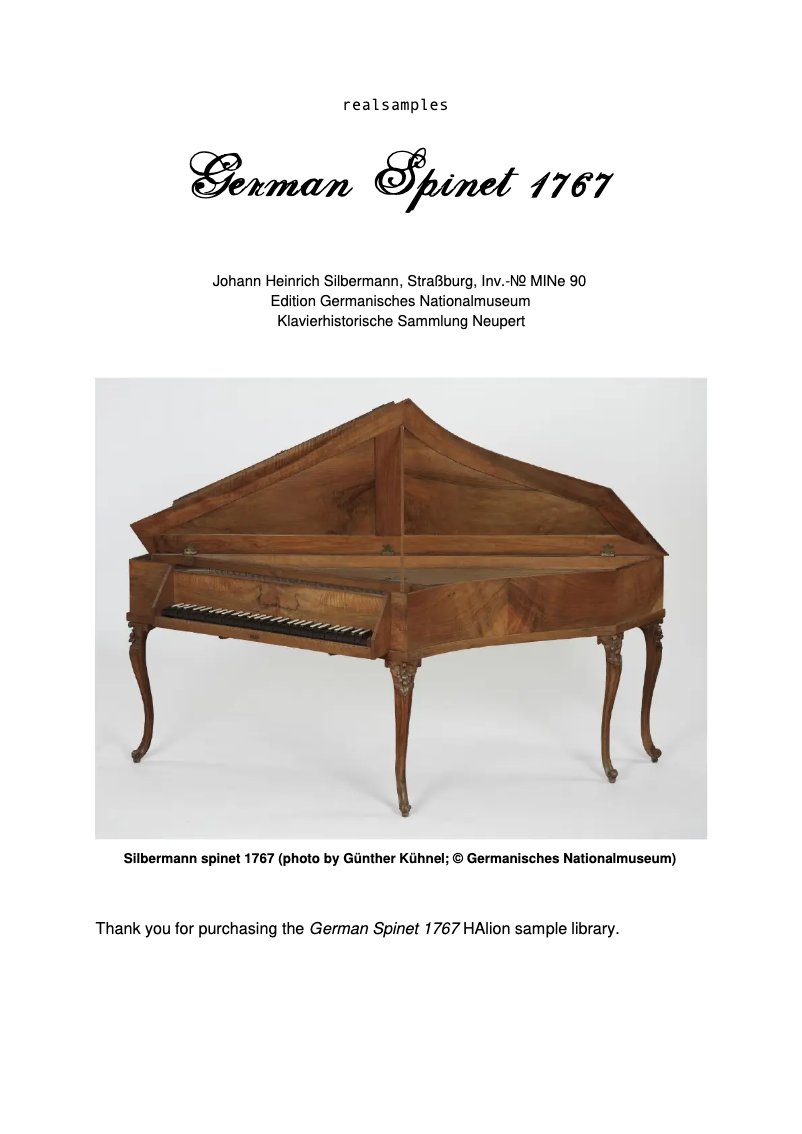 Page 1 de la notice Manuel utilisateur Steinberg German Spinet 1767