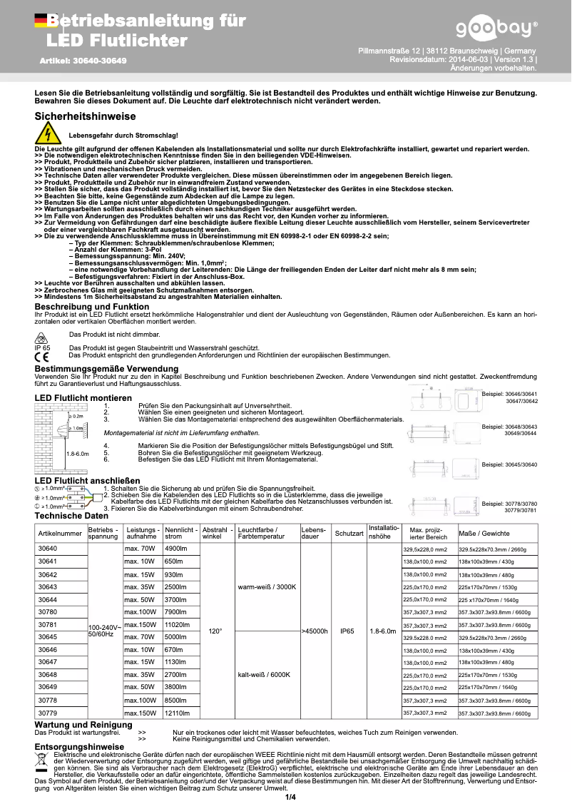 Page 1 de la notice Manuel utilisateur Goobay 30780