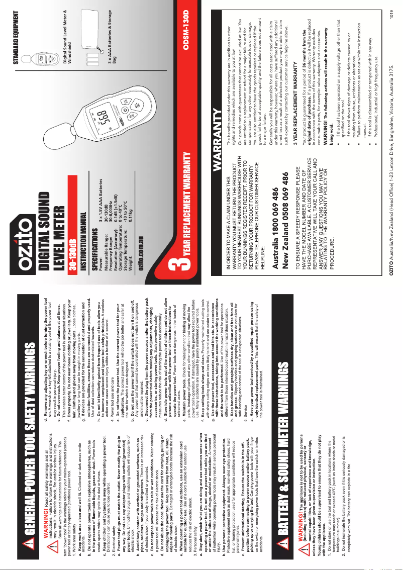 Page n°1 - Manuel utilisateur Ozito ODSM-130D