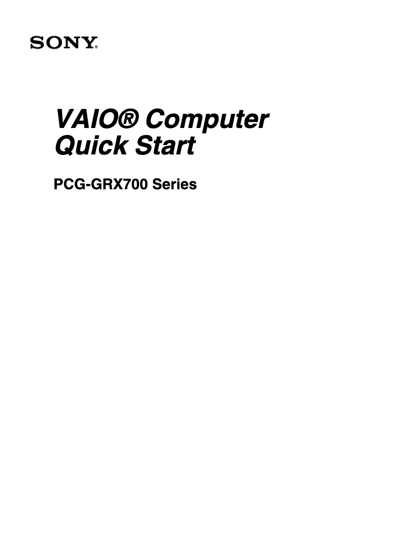 Page 1 de la notice Guide d'installation Sony Vaio PCG-GRX770