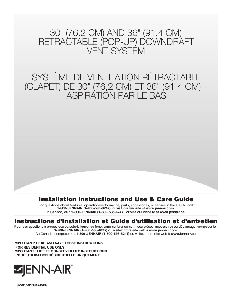 Page n°1 - Guide d'installation JennAir JXD7036YS