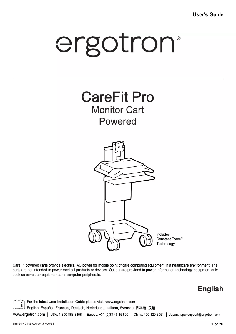Page n°1 - Manuel utilisateur Ergotron CareFit
