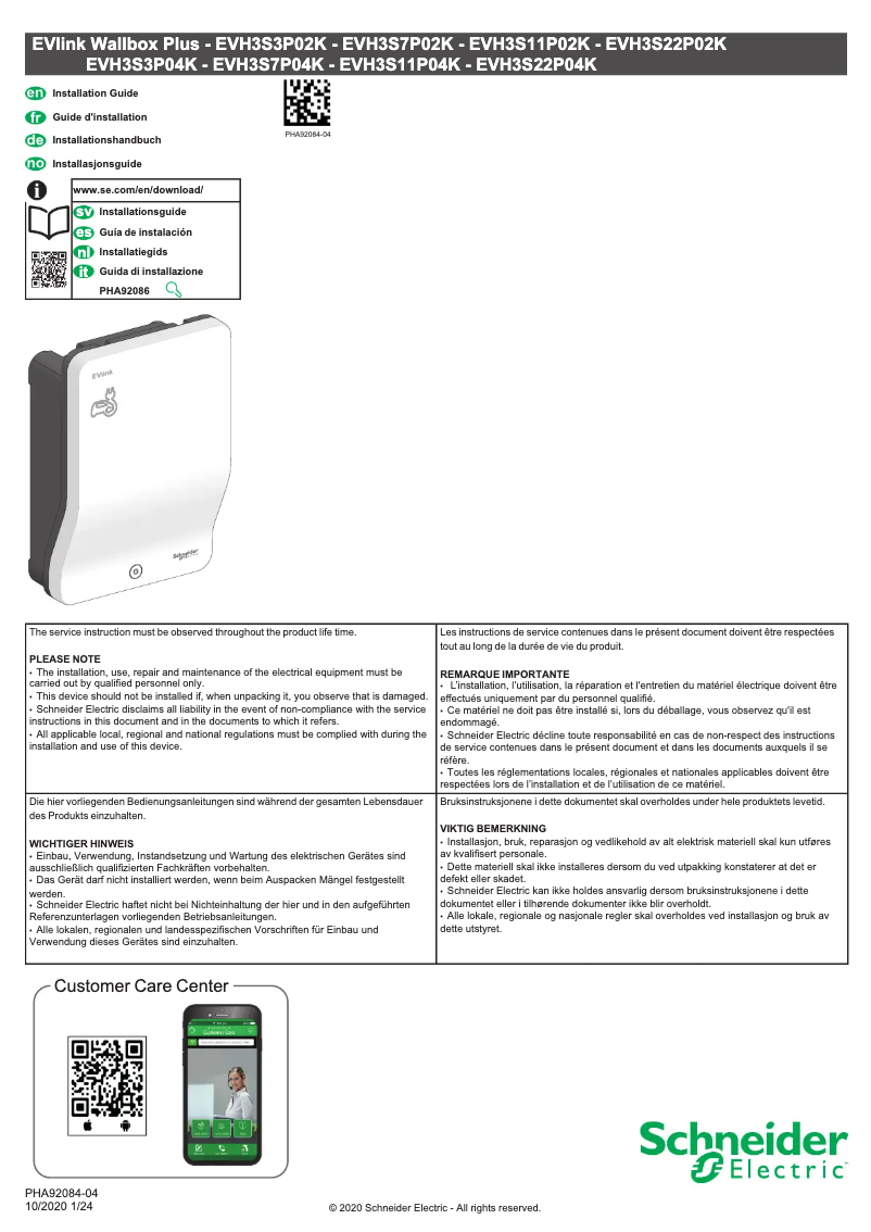 Page 1 de la notice Manuel utilisateur Schneider EVlink Wallbox Plus EVH3S22P02K