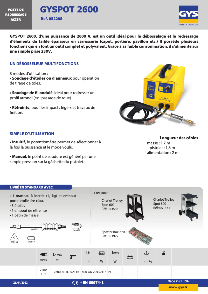 Página 1 del manual Ficha técnica GYS Gyspot 2600