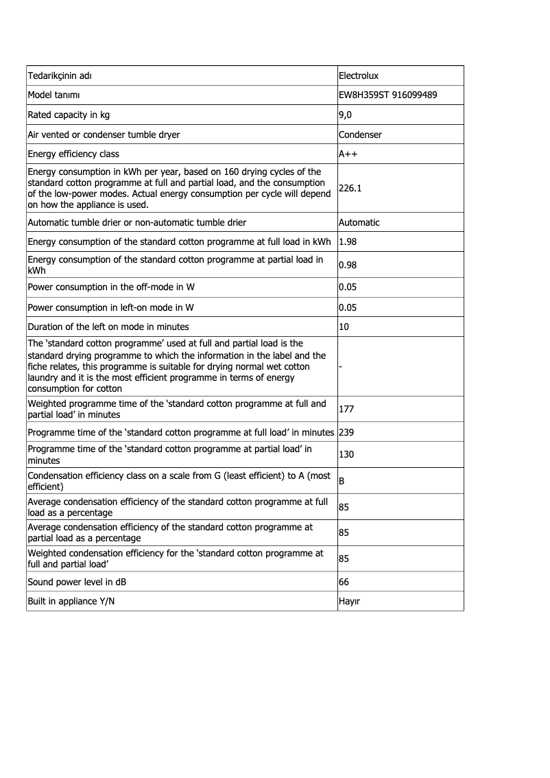 Page 1 de la notice Fiche technique Electrolux PerfectCare EW8H359ST