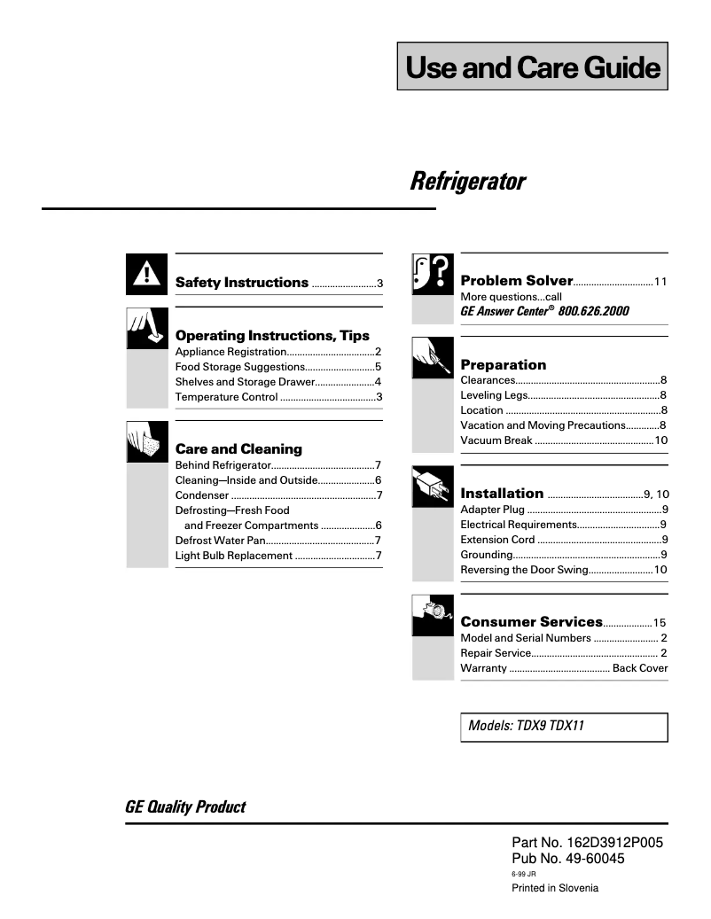 Image de la première page du manuel de l'appareil TDX11SNYWH