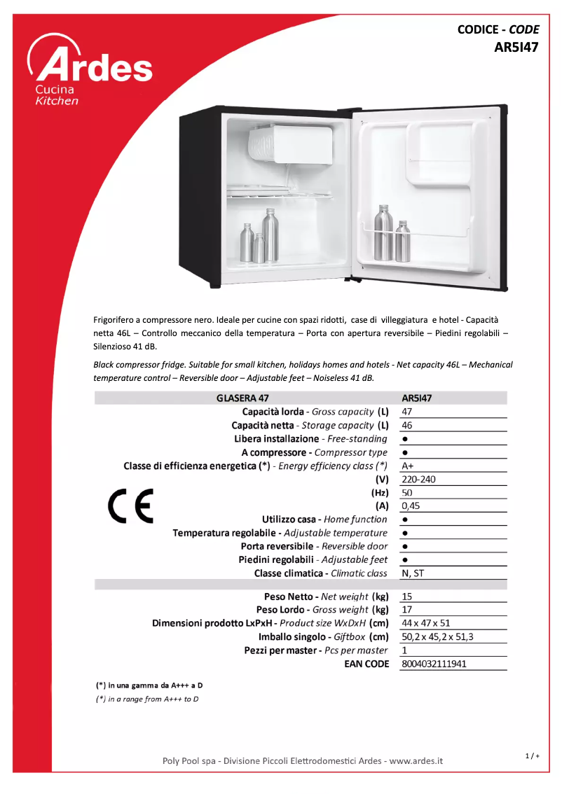Página 1 del manual Ficha técnica Ardes AR5I47