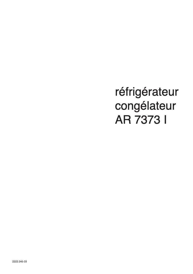 Page n°1 - Manuel utilisateur Arthur Martin-Electrolux AR7333I