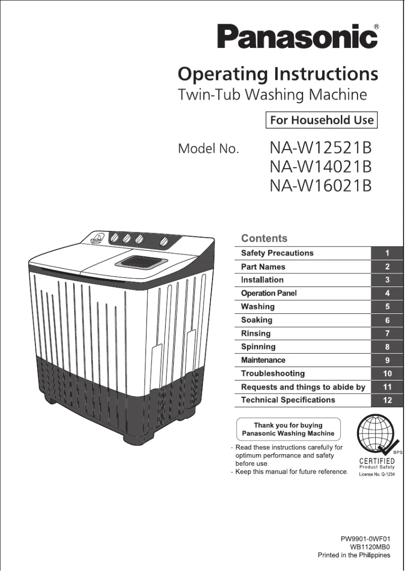 Página 1 del manual Manual de usuario Panasonic NA-W14021B