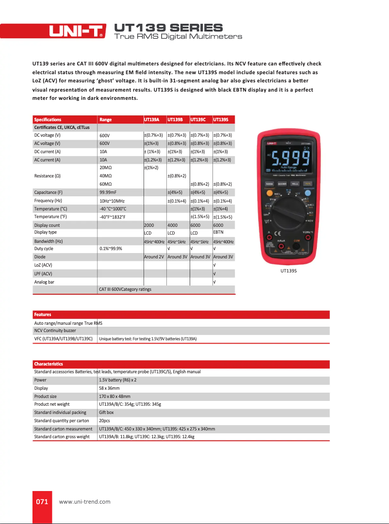 Page n°1 - Manuel utilisateur Uni-T UT139C