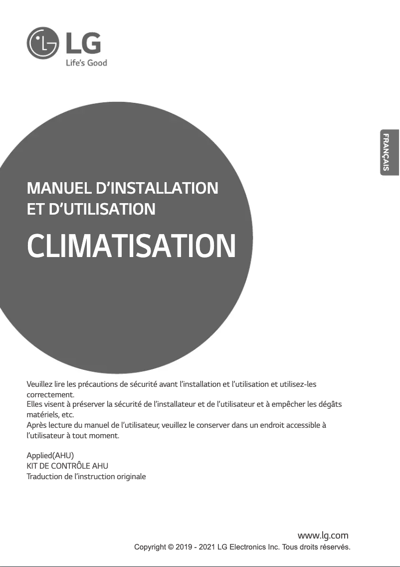 Page 1 de la notice Manuel utilisateur LG PAHCNM000