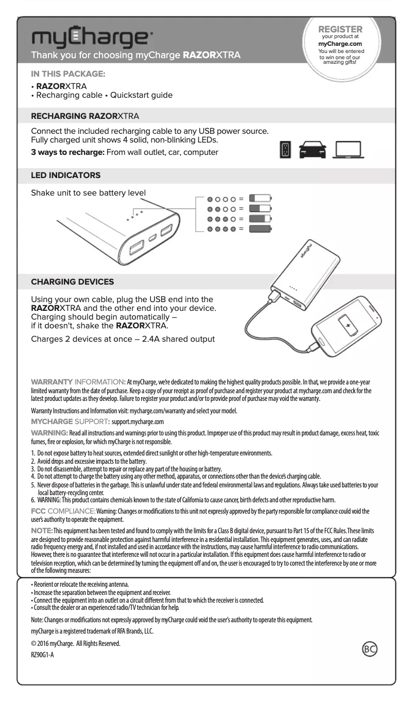 Page 1 de la notice Manuel utilisateur myCharge RazorXtra RZ90G