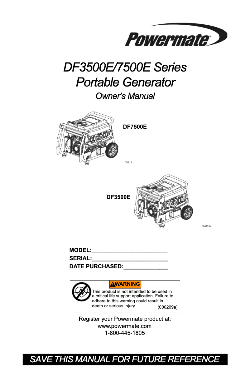 Page n°1 - Manuel utilisateur Powermate DF3500E