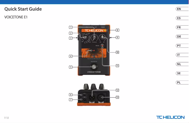 Page 1 de la notice Guide de démarrage rapide TC Helicon VoiceTone E1