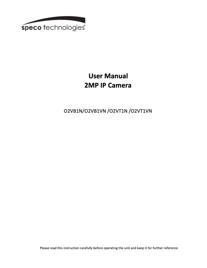 Page n°1 - Manuel utilisateur Speco Technologies O2VT1VN