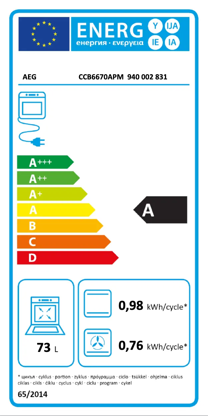 Page n°1 - Label énergétique AEG CCB6670APM