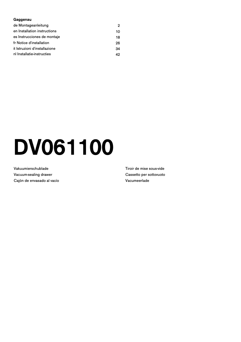 Page n°1 - Guide d'installation Gaggenau DV061100
