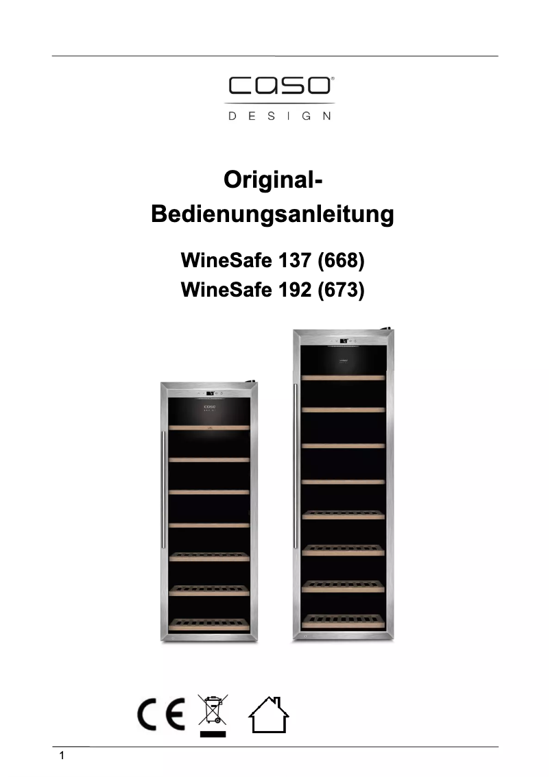 Page 1 de la notice Manuel utilisateur Caso WineSafe 192