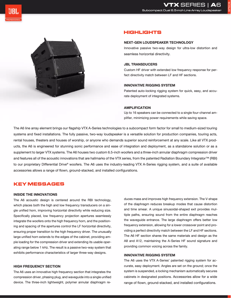 Page n°1 - Fiche technique JBL VTX A6