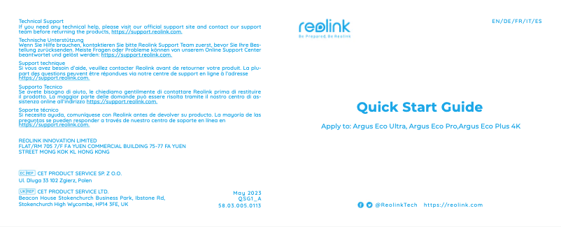 Page 1 of the manual User Manual Reolink Argus Eco Ultra