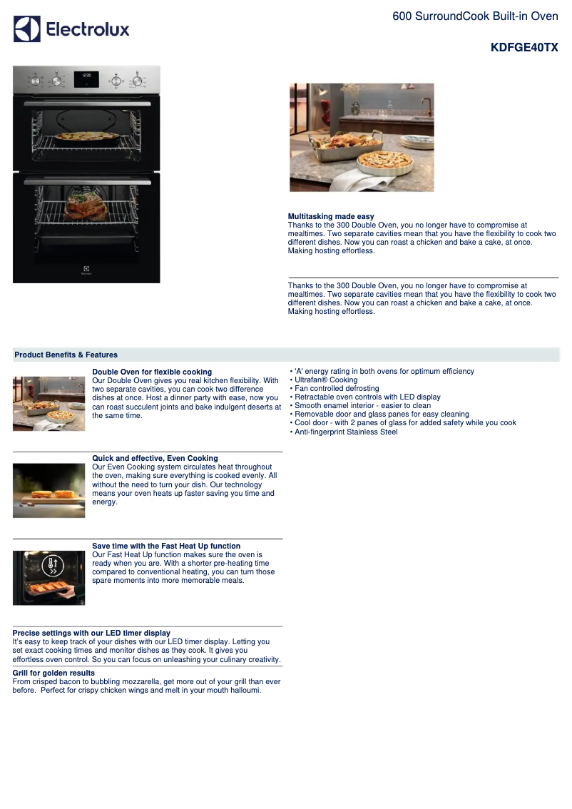 Page 1 de la notice Fiche technique Electrolux KDFGE40TX