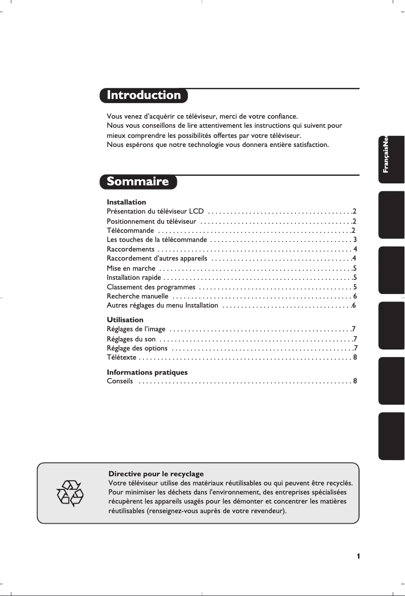 Page 1 de la notice Manuel utilisateur Philips 14PF6826