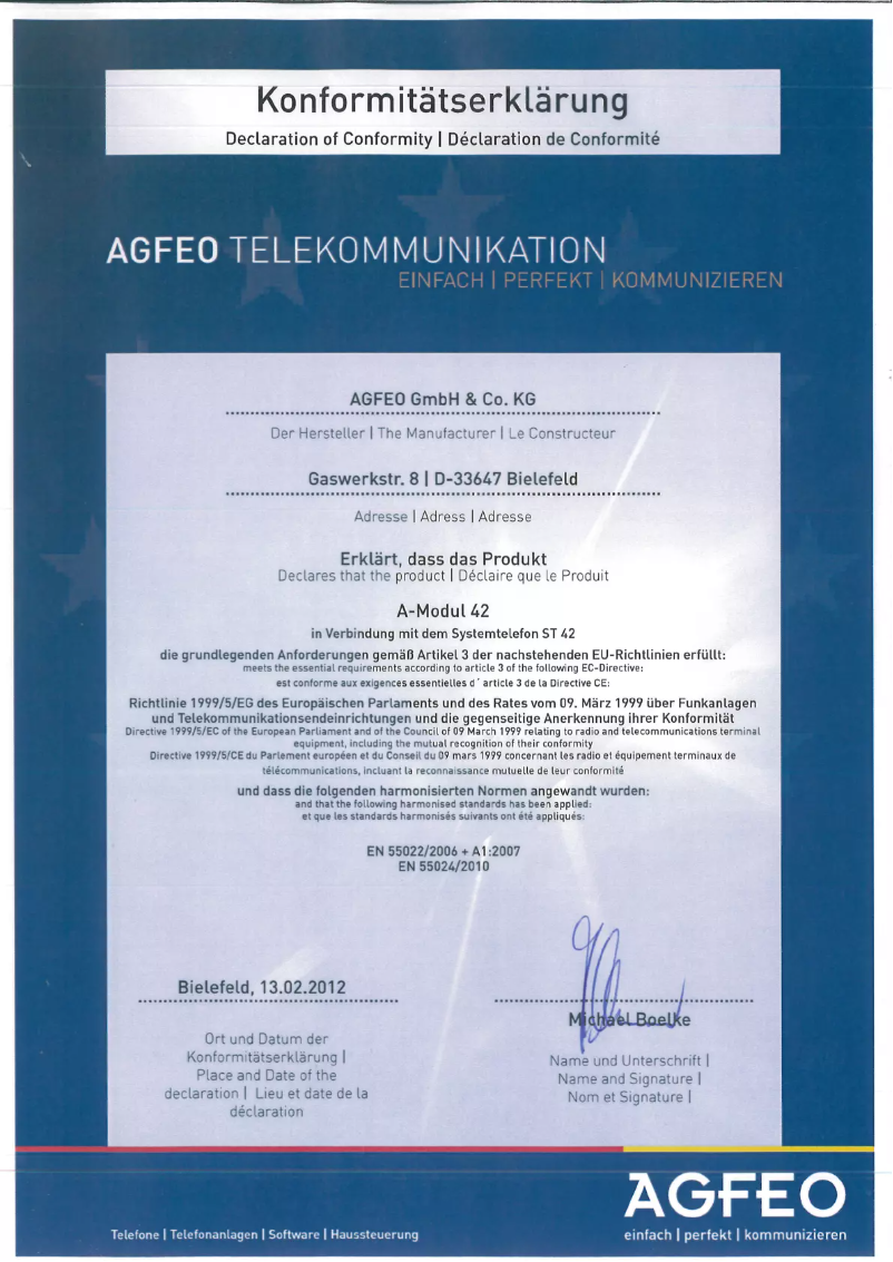 Page 1 de la notice Manuel utilisateur AGFEO A-Modul 42