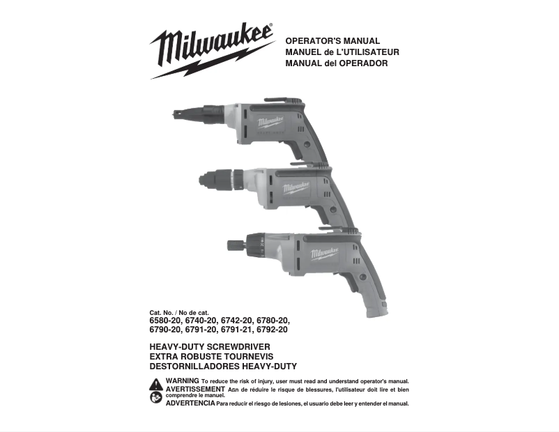 Page n°1 - Manuel utilisateur Milwaukee 6792-20